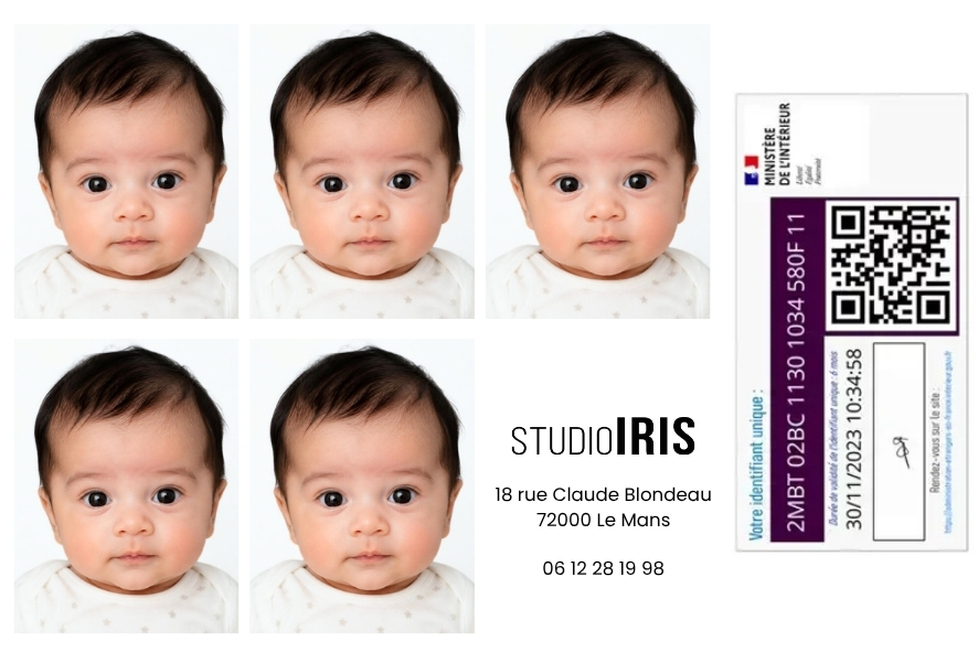 Photo d’identité bébé avec ePhoto ANTS réalisée à Le Mans par Studio Iris.