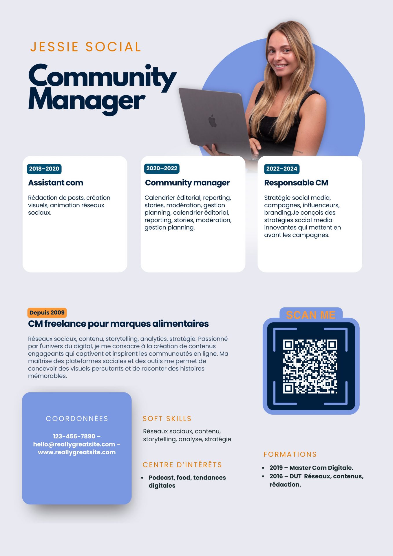 Portrait professionnel intégré à un CV